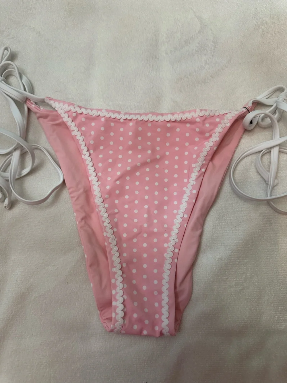 New! Frankies Bikinis Pink Mackenzie Cheeky String Bikini Bottom 38745